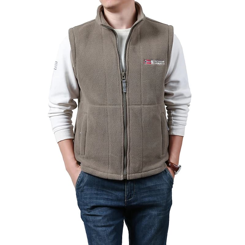 Veste polaire sans manches homme épaisse coupe-vent col montant pour pêche d'automne