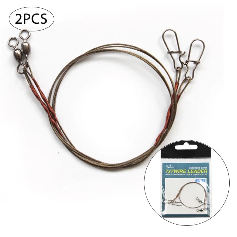 Laisse de pêche en acier 2PCS avec émerillon roulant anti-embrouillage pour brochet et carnassiers