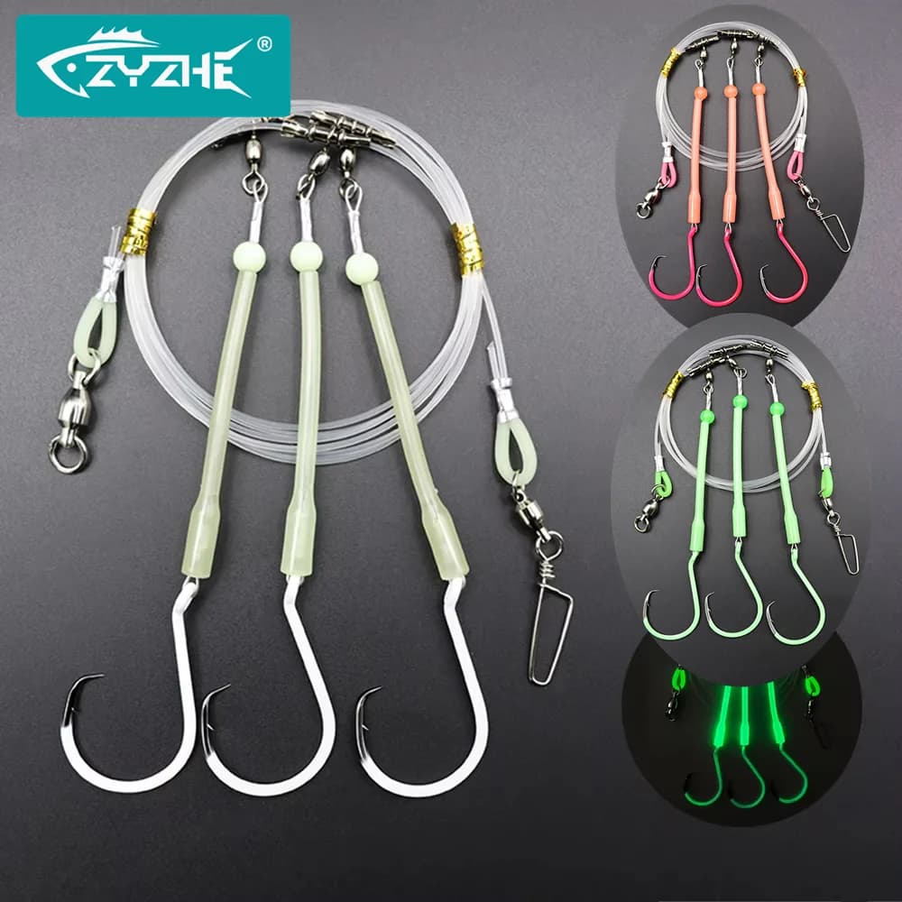 Montage deep drop 3 hameçons circle acier carbone - pêche thon marlin dorade mer