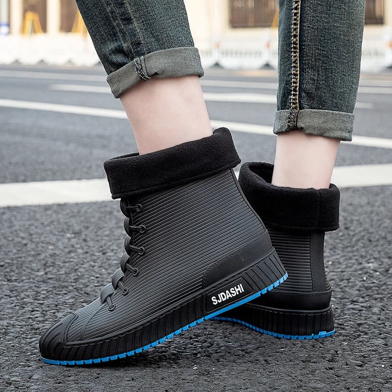 Bottes pluie homme femme été mi-mollet imperméables hiver doublure polaire chaud antidérapant extérieur