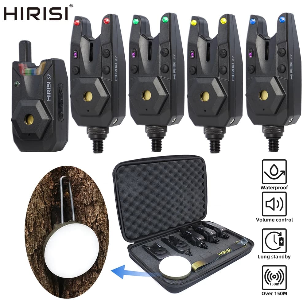Hirisi alarme de pêche carpe sans fil étanche avec lumière camping - Alerte morsure S7-4D