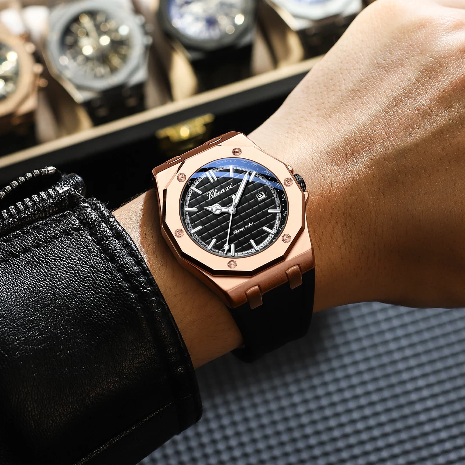Montre homme CHENXI 8268 luxe étanche avec calendrier et éclairage nocturne - Cadeau élégant texture silicone