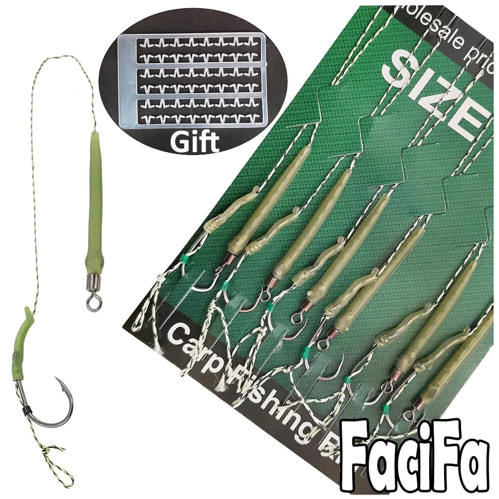 6 kits prêts à pêcher la carpe avec hameçons boilie et manchon anti-emmêlement pour pêche au coup