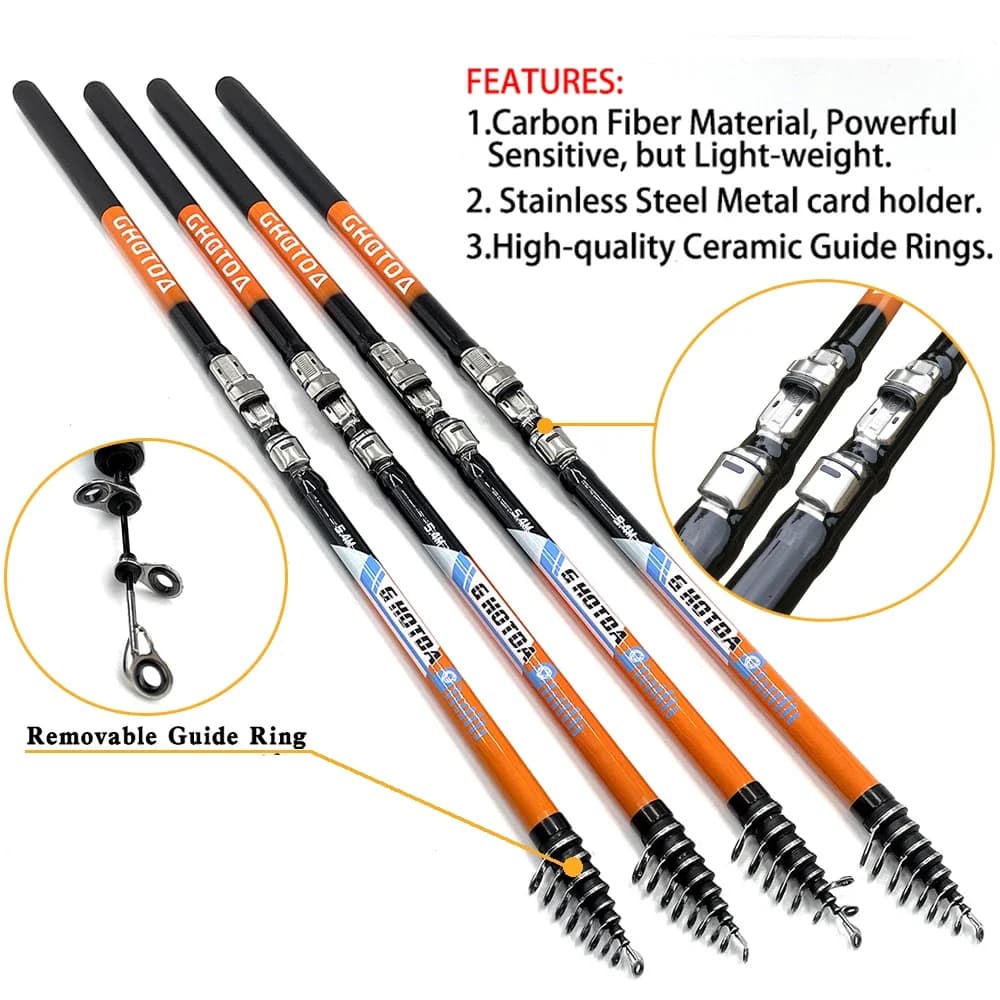 Canne rock fishing GHOTDA carbone télescopique 2.7-6.3m pour pêche sur rochers en mer - Canne spinning océan