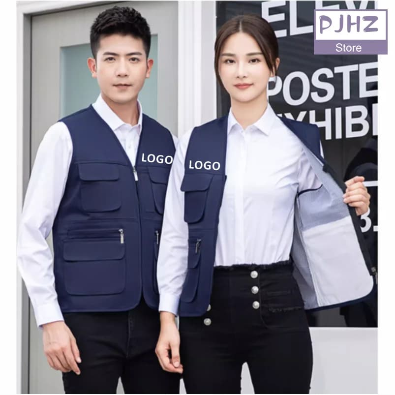 Veste technique multi-poches pêche et voyage avec impression logo personnalisé pour professionnels extérieur