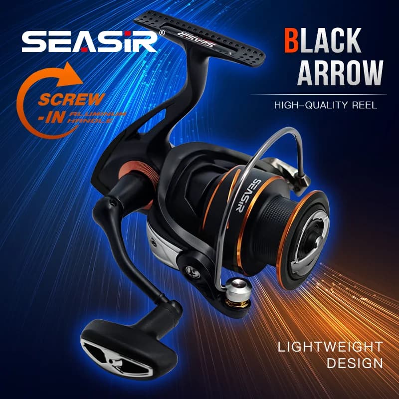 Moulinet SEASIR Black Arrow 5+1BB à engrenage métallique - Bobine aluminium et frein puissant étanche