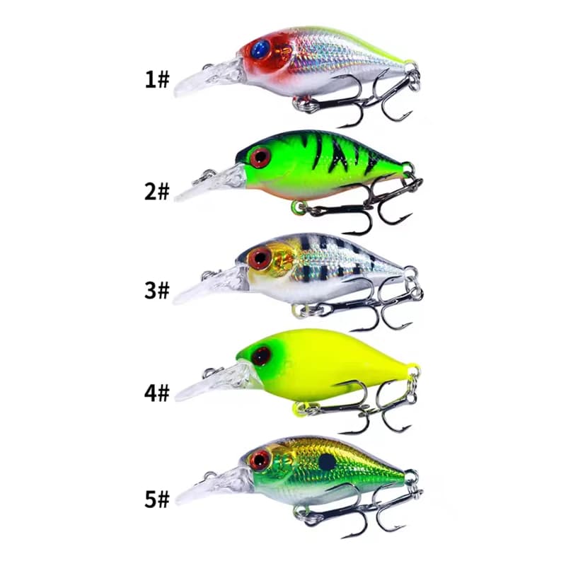 Lot de 5 leurres crankbait pêche du brochet, basse et perche, appâts artificiels 5cm 4.4g topwater