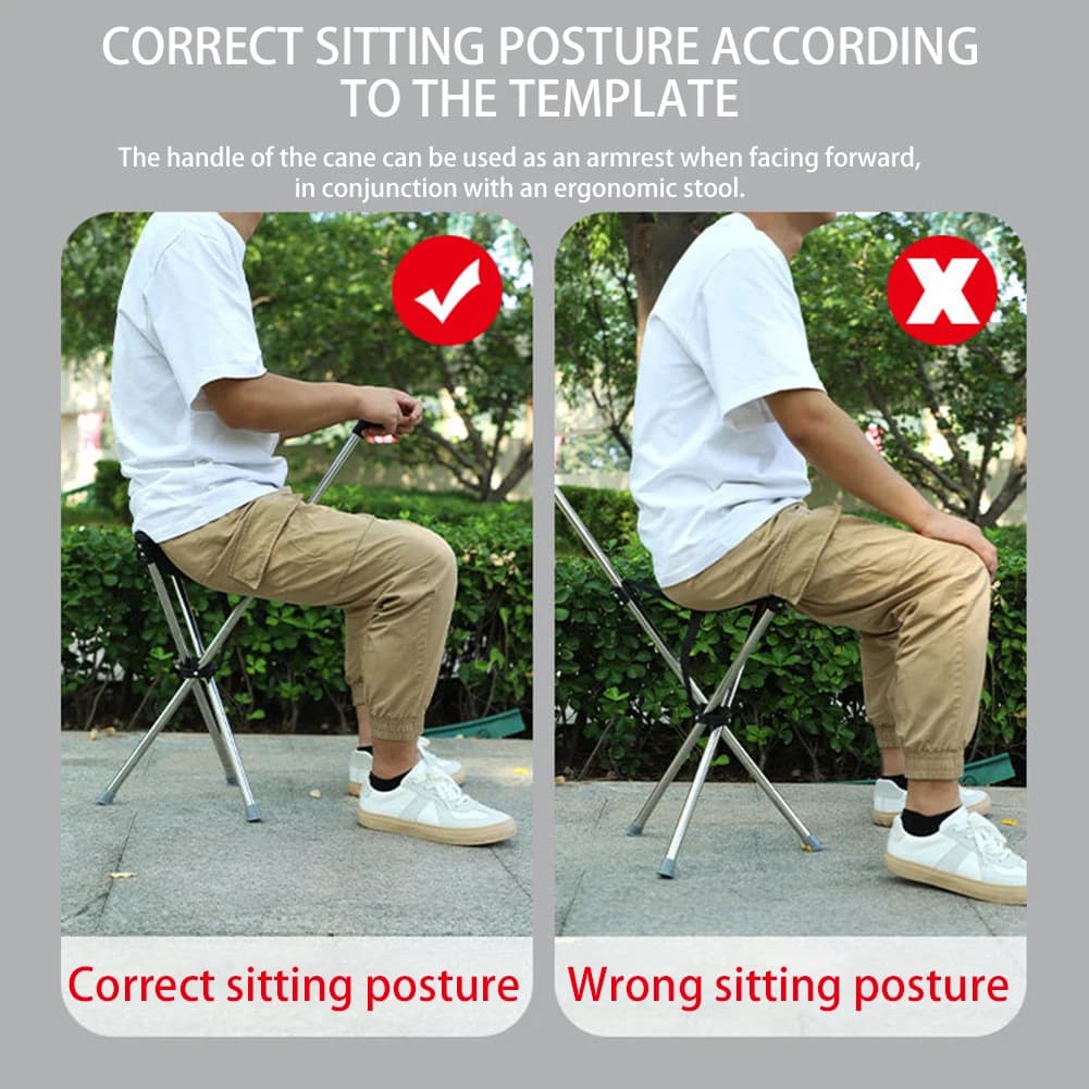 Canne pliante siège portable pour pêche - Tabouret léger antidérapant transport facile randonnée