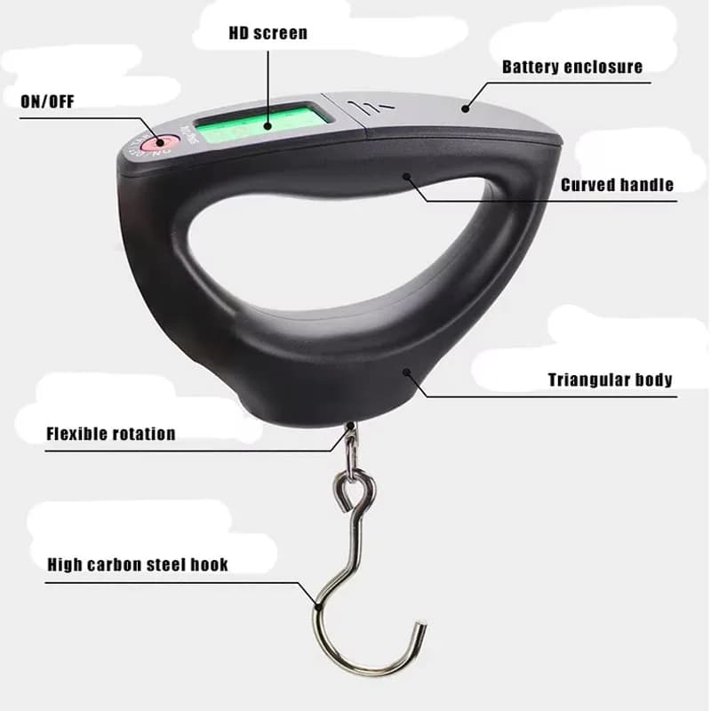 Balance électronique pêche digitale LCD 50kg ressort peson à crochet étui portable pour peser gros poissons