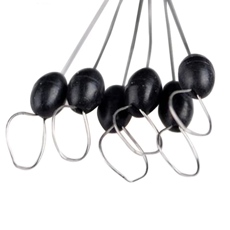 100 groupes connecteurs ovales espace haricot 6 en 1 - Arrêts flotteurs noirs pour ligne de pêche accessoires