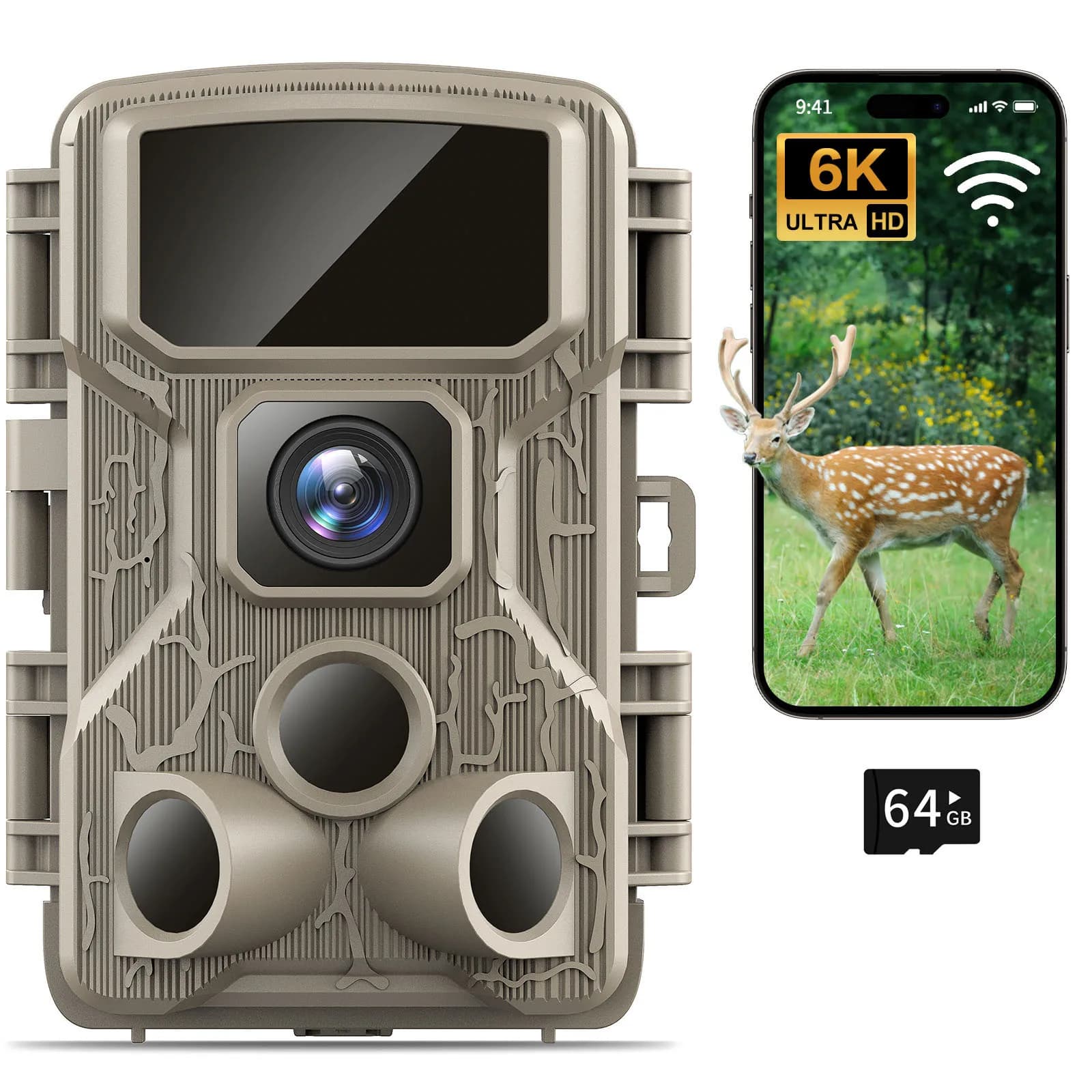 Caméra trail WiFi 2.7K 48MP étanche IP67 déclenchement 0.5s pour détection faune extérieure