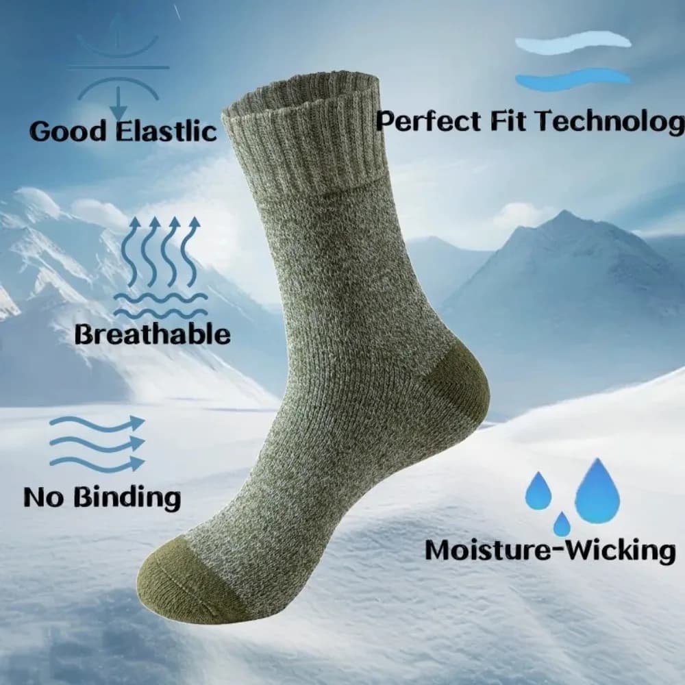 5 paires chaussettes randonnée laine mérinos super épaisses temps froid pêche hivernale