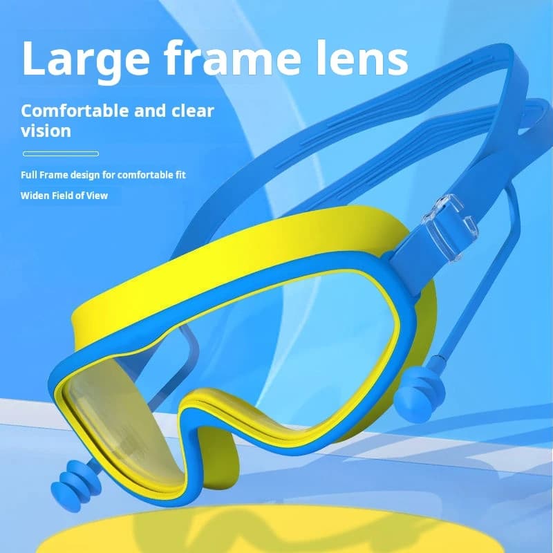 Lunettes de natation enfants grande monture étanches anti-buée HD avec embouts silicone