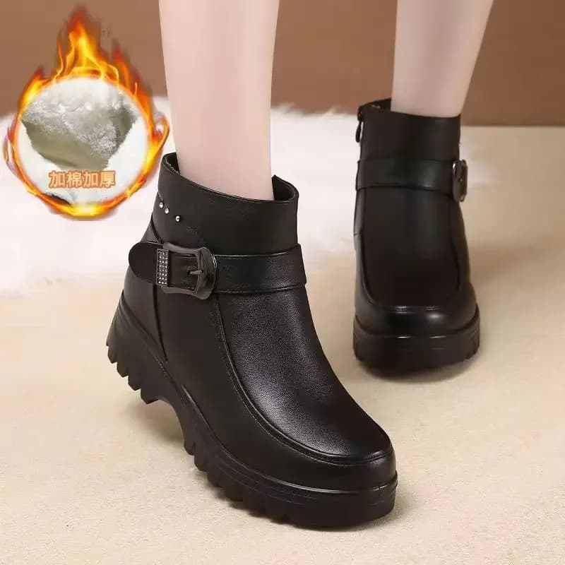 Bottes cheville PU cuir 2024 - Bottines femme polaire chaude pêche hiver imperméables