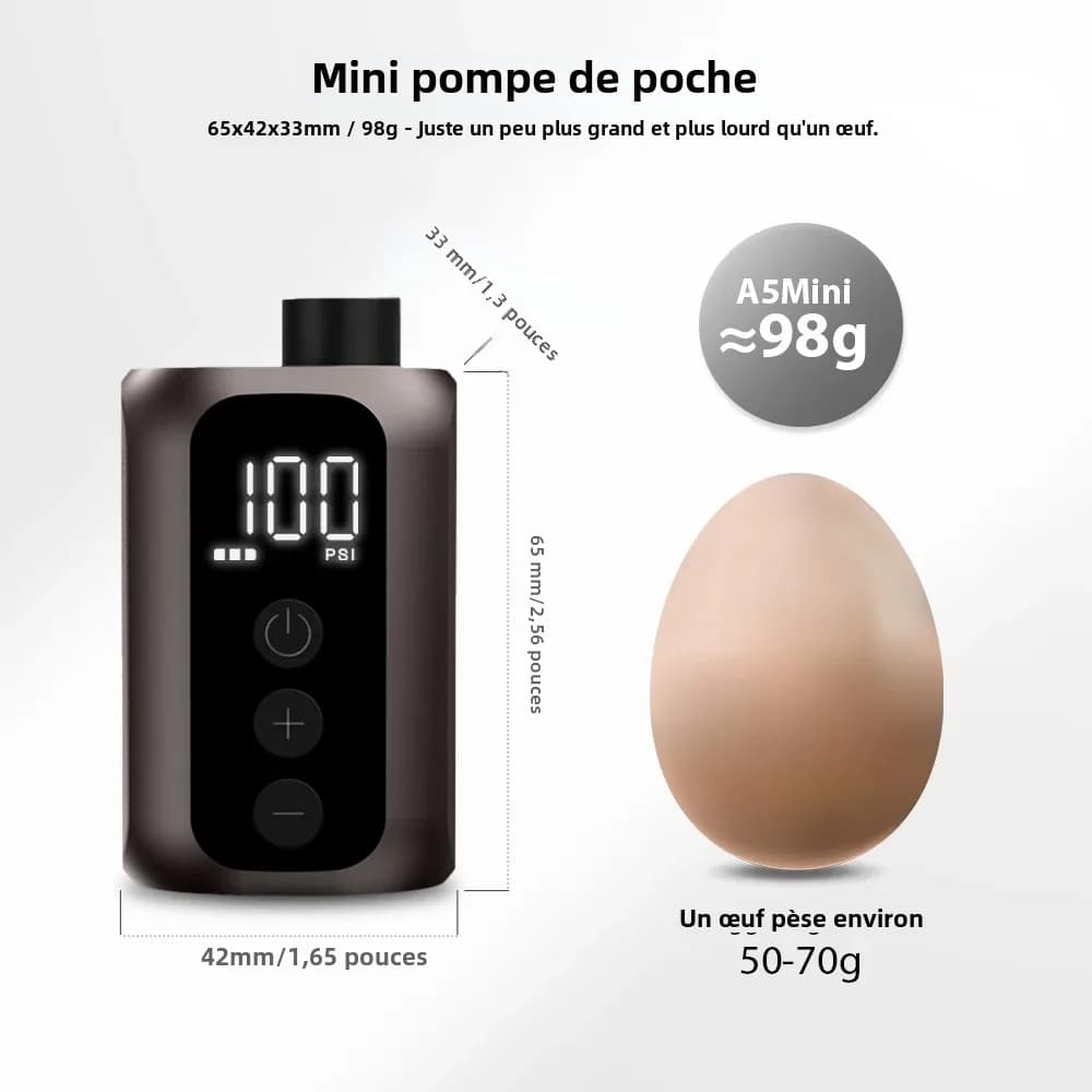 Pompe à air portable BSCOBBER A5mini rechargeable - 100PSI haute pression pour vélos de pêche sans fil