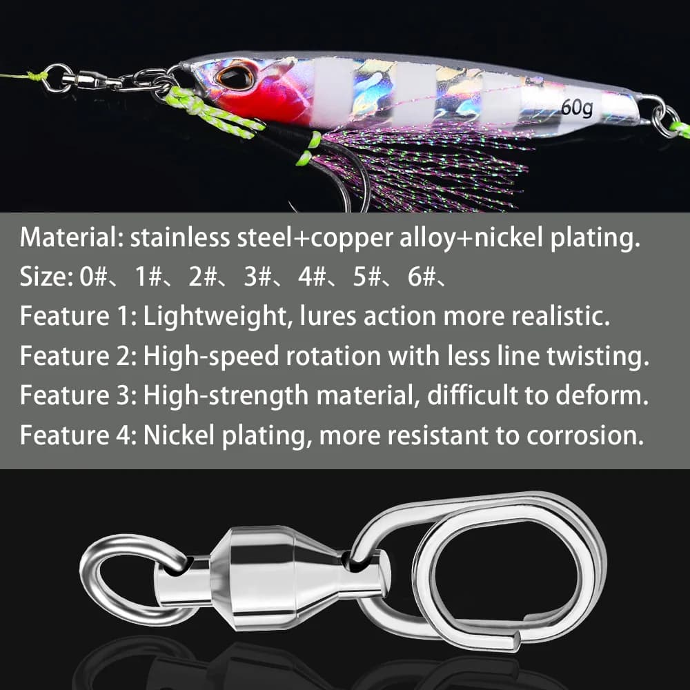 10 connecteurs de pêche à roulement à billes en acier inoxydable - clips rapides pour leurres et appâts