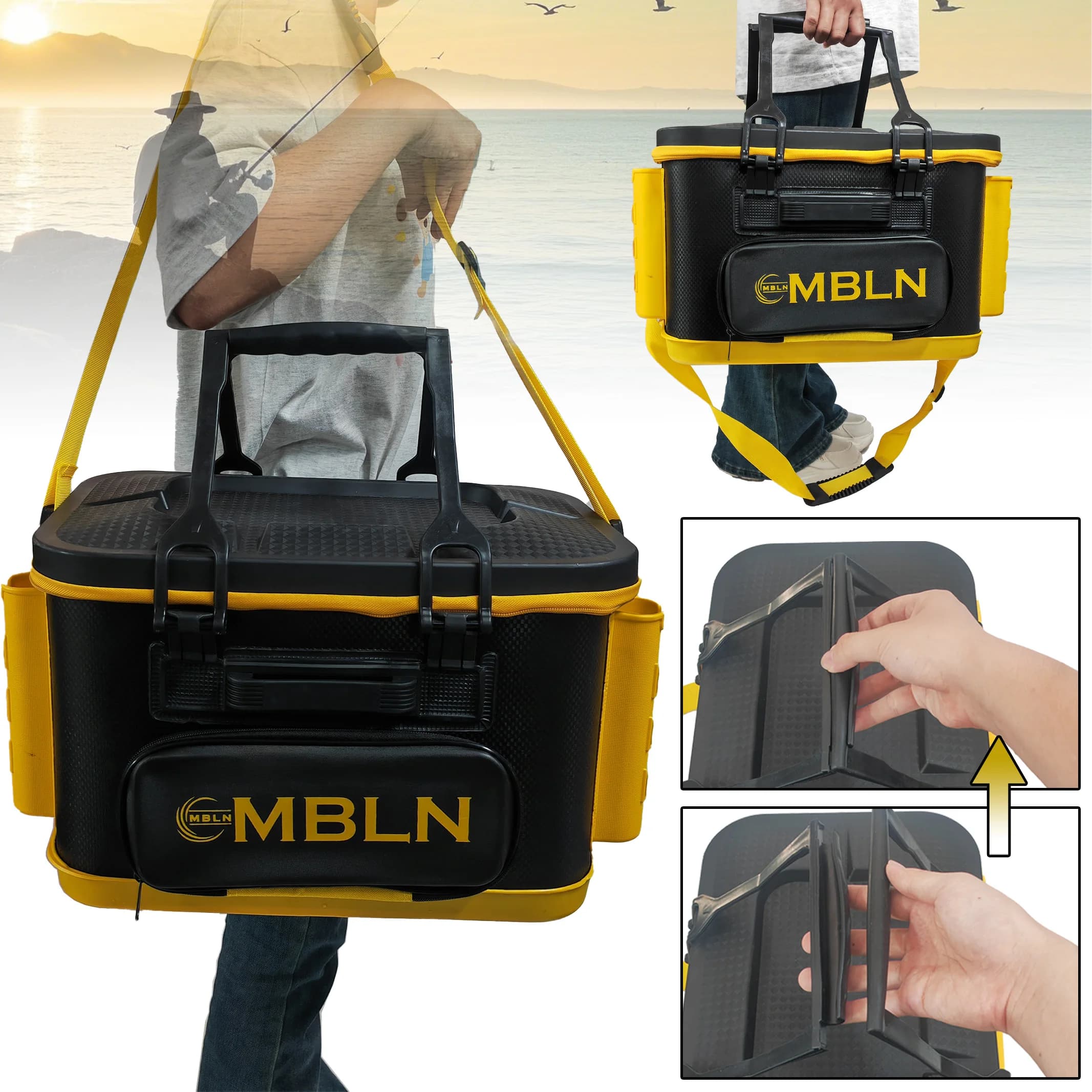Caisse de pêche MBLN 30L portative - Supporte 70kg, transport à la main ou en bandoulière