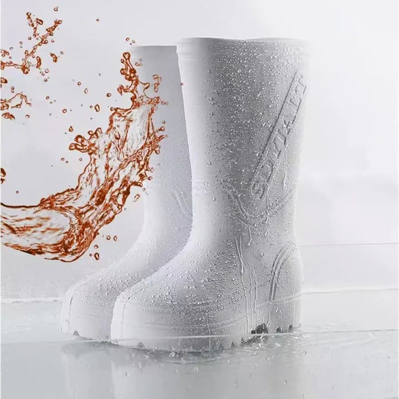 Bottes pluie hautes légères EVA blanc mousse pêche cuisine chaussures aquatiques anti-dérapantes résistantes homme
