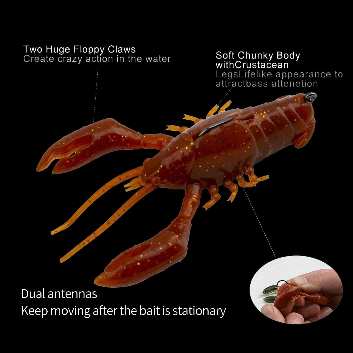 Leurre souple Craw ANFS pour pêche du black bass - Appât artificiel réaliste en forme d'écrevisse