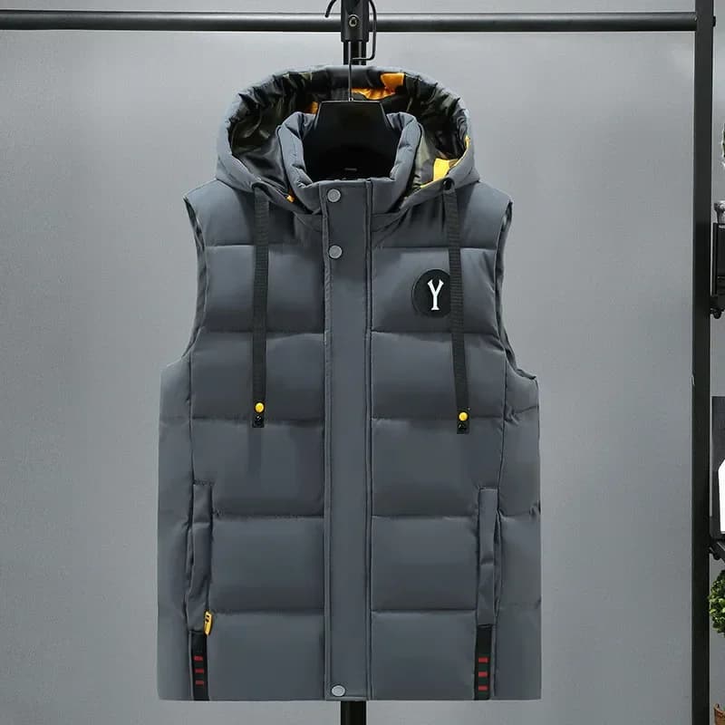 Veste sans manches coton chaude hiver avec chapeau amovible - Veste de travail homme qualité 5XL