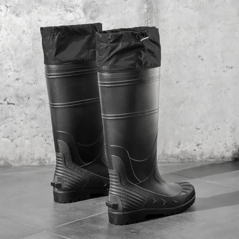 Bottes pêche hautes noires réglables lacets PVC - Chaussures antidérapantes travail ferme