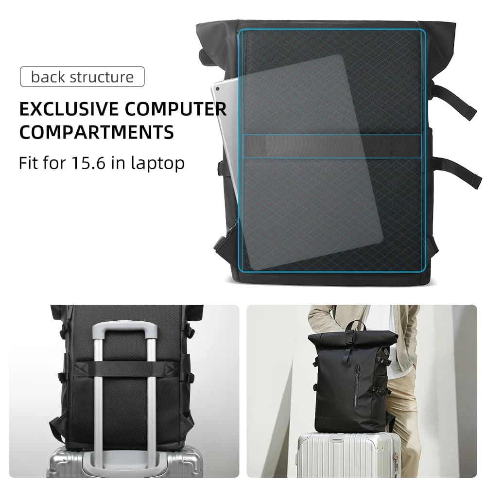 Sac à dos de voyage extensible HK - Grand sac étanche avec port USB pour ordinateur 15,6 pouces