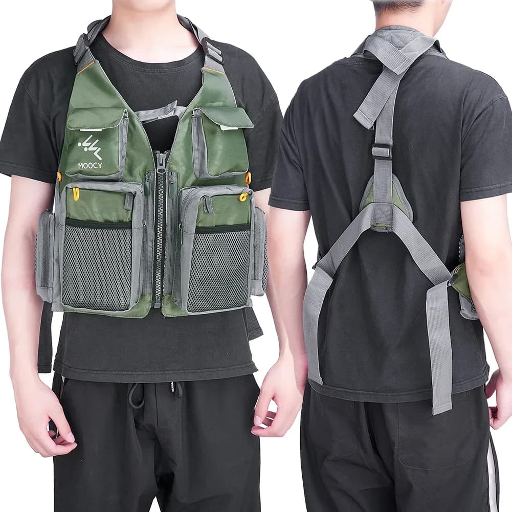 Veste de pêche respirante en mesh avec poches zippée pour randonnée voyage et running été