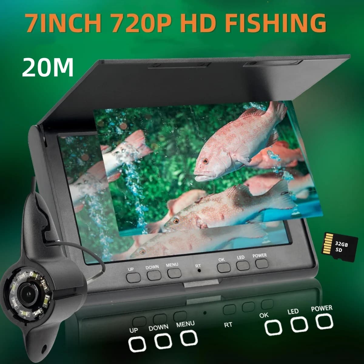 Caméra sous-marine 7 pouces pour pêche - Endoscope avec vision nocturne IR et enregistrement vidéo