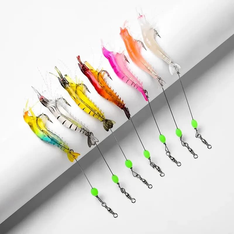 Leurre souple crevette 7PCS lumineux 9cm 6g pour pêche carpe - appât artificiel réaliste avec perles