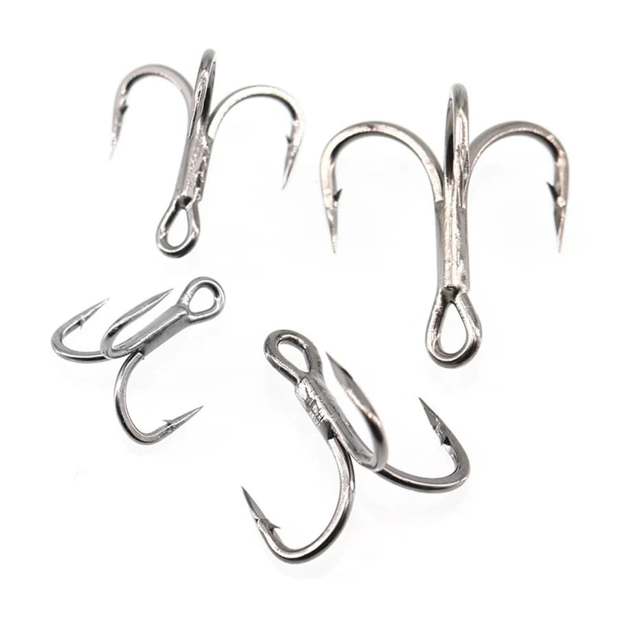 Lot de 6 hameçons triples pêche mer et eau douce 50 pièces pointus avec ardillons pour leurres