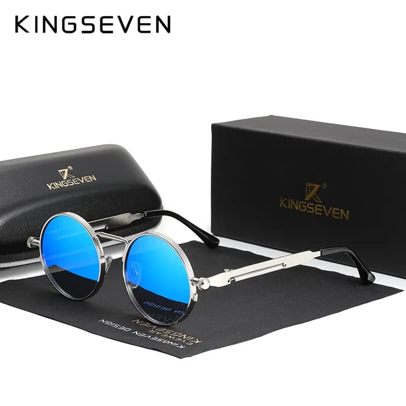 Lunettes de soleil polarisées gothique steampunk KINGSEVEN pour homme et femme monture métal ronde