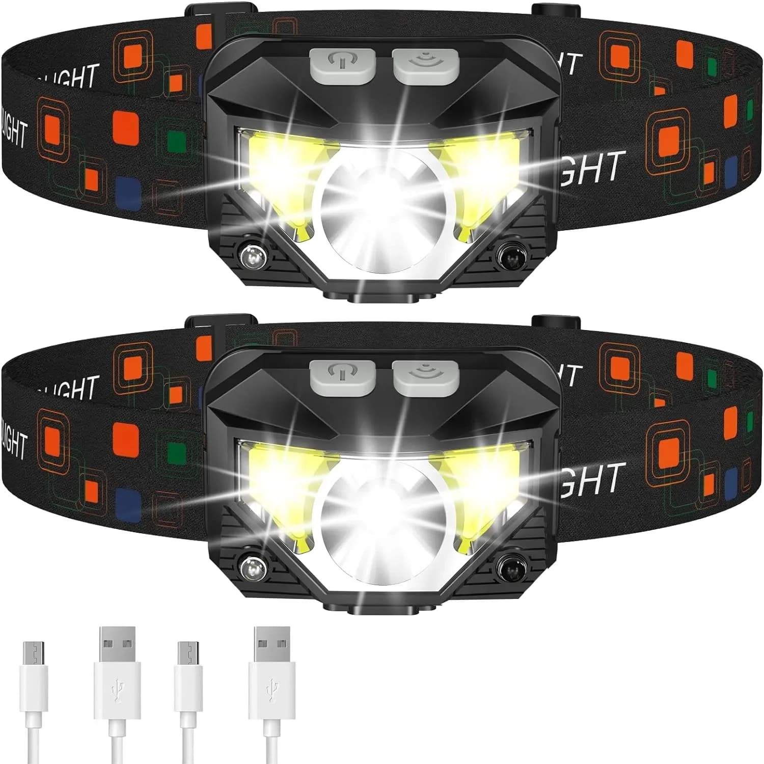 Lampe frontale rechargeable 1200 lumens pêche camping étanche lumière blanche et rouge 2 pack
