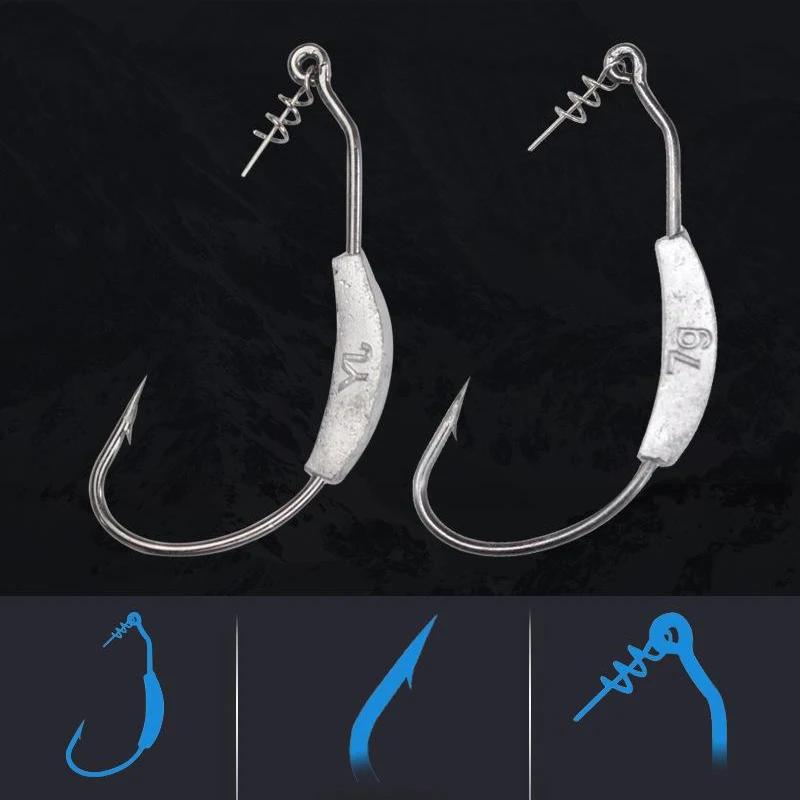 5 hameçons offset PRO BEROS plombés - Pour Texas rig et leurres souples carnassiers