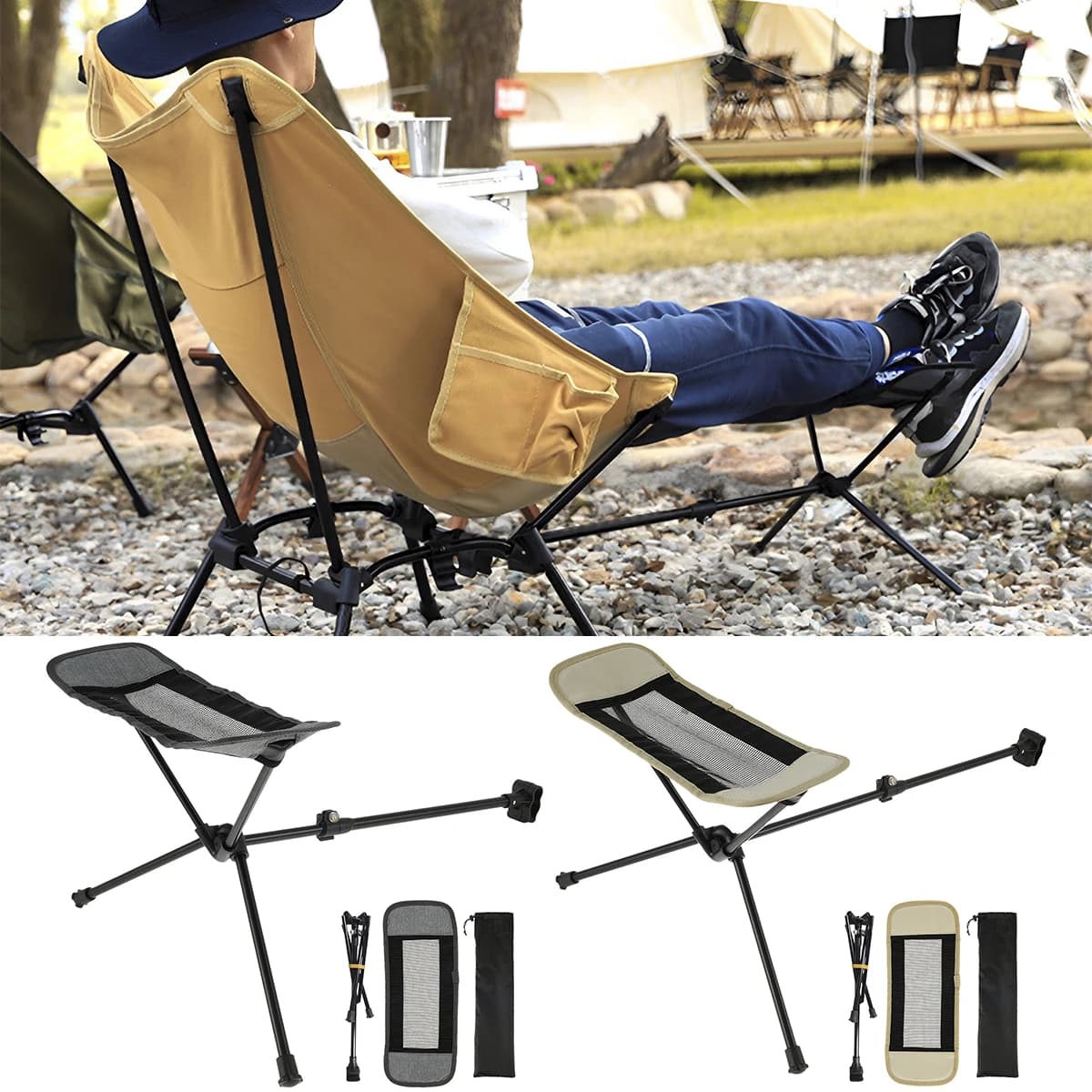 Repose-pieds pliant chaise camping pêche - Accessoire réglable pour siège hamac pêche confortable