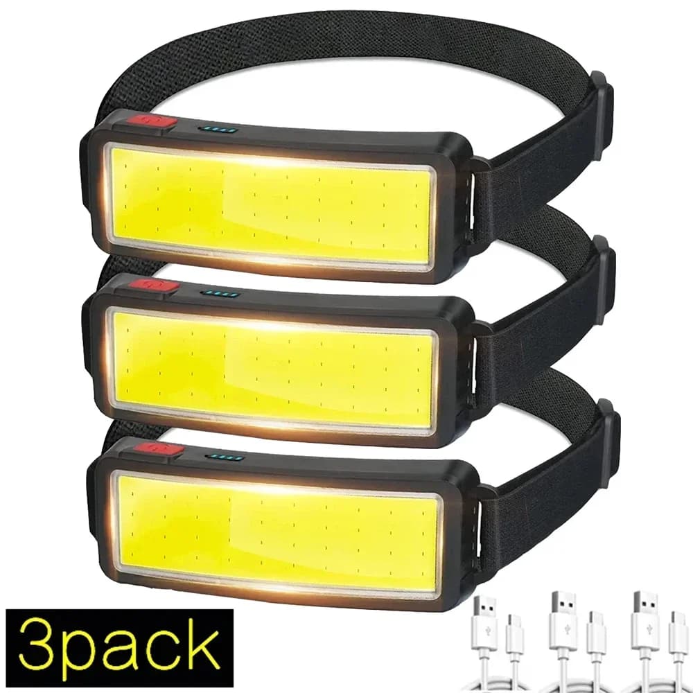 Lampe frontale COB LED 3 modes avec batterie intégrée rechargeable USB pour pêche urgence