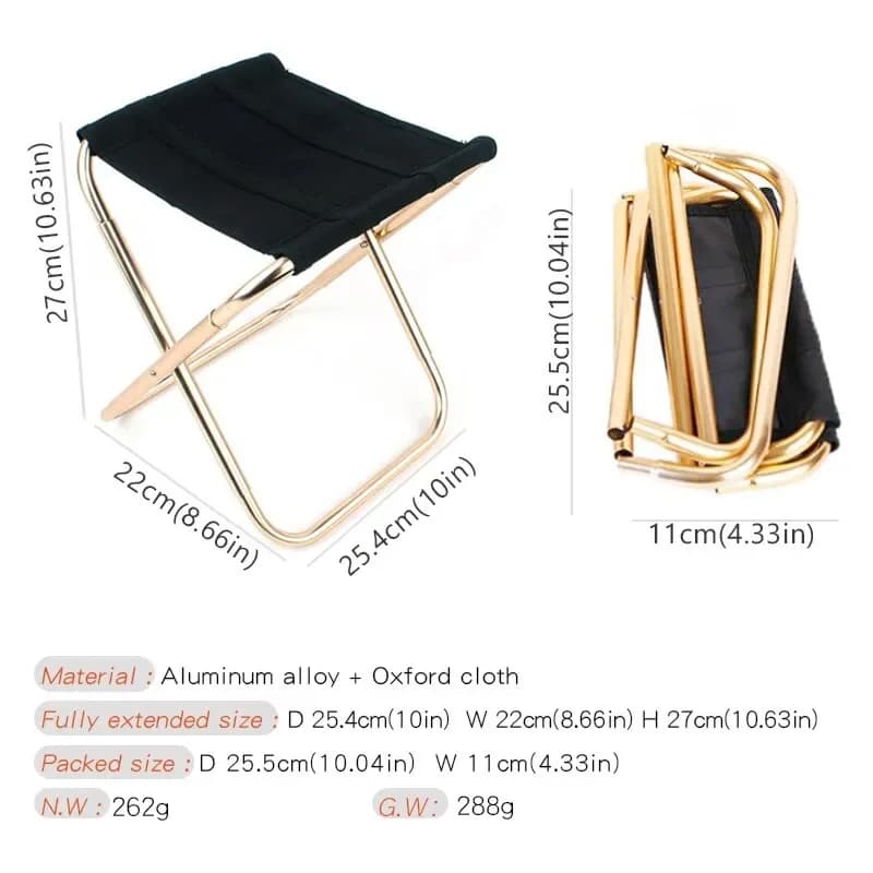 Chaise pliante aluminium doré camping pêche avec housse siège tabouret portable