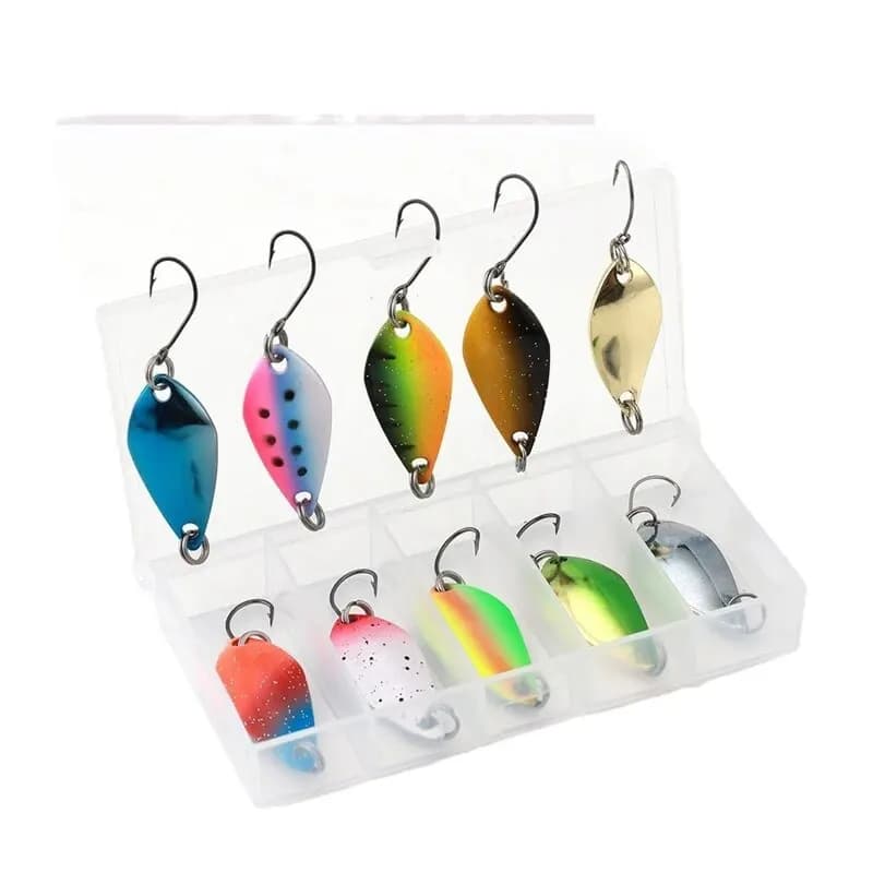 Kit de pêche leurres cuillères métal 2.5g à 5g pour truite et perche, set spinner et wobbler
