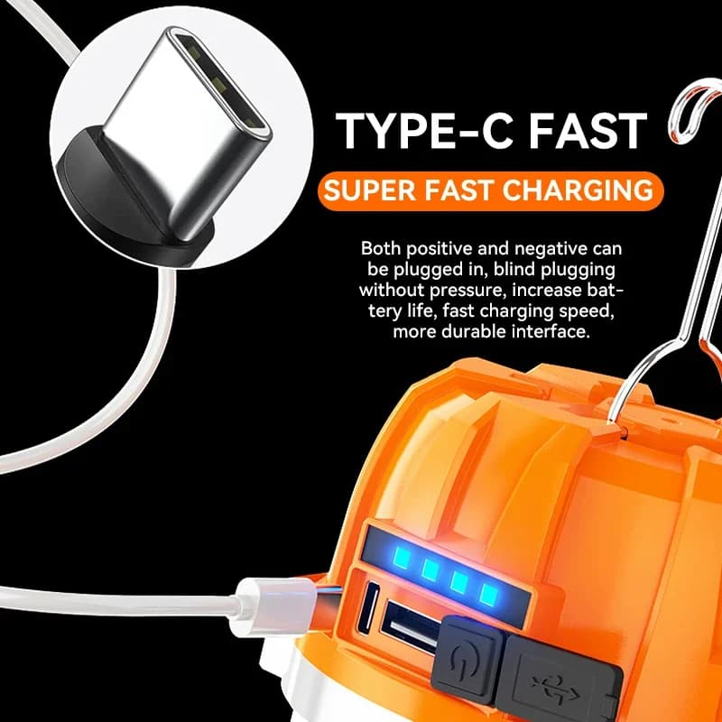 Lampe de camping LED 500W rechargeable USB pour pêche nocturne et urgences en plein air