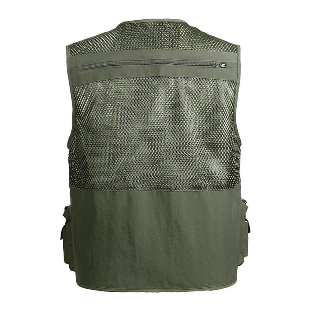 Veste de pêche respirante en mesh avec fermeture éclair et poches pour activités extérieures été