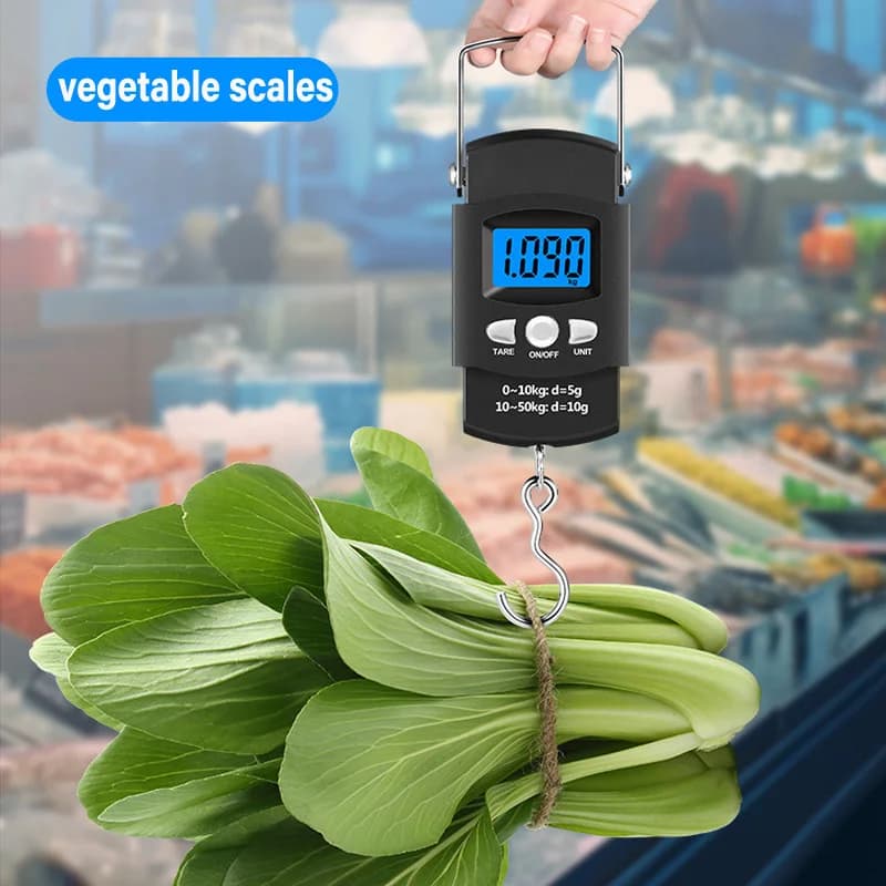 Balance électronique portable pêche 50kg/10g avec mètre ruban LCD - Pèse-poisson numérique accrocheur