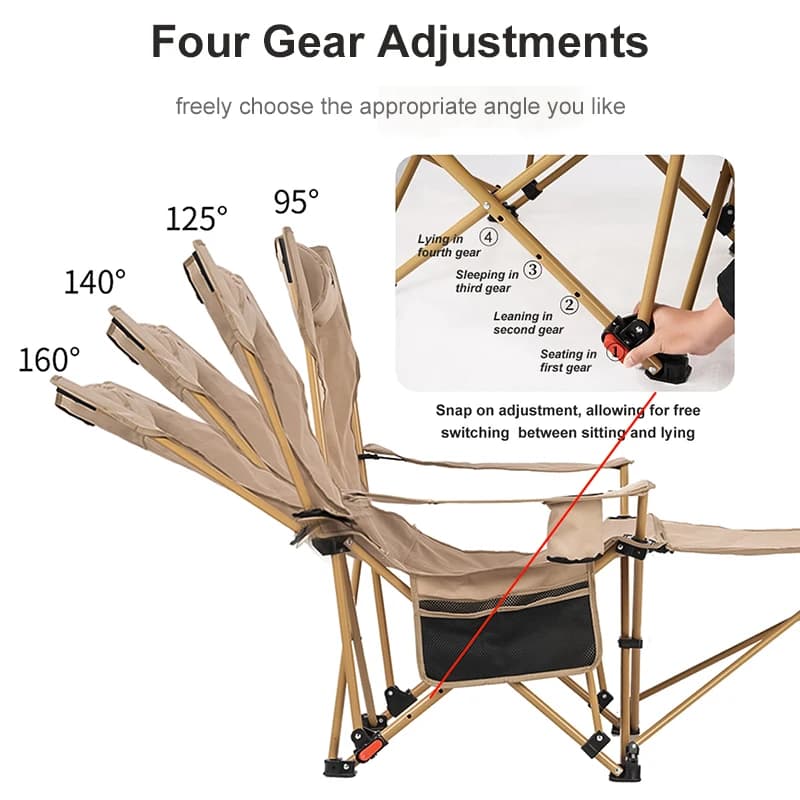 Chaise de camping BRS 2-en-1 inclinable légère pliante avec dossier et repose-pieds réglables plage