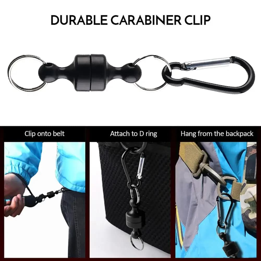 Mousqueton magnétique avec porte-clés pour pêche - Accessoire anti-chute pour matériel