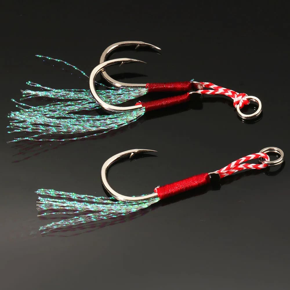 Crochets assistés Cast Jig 10 pièces acier carbone pour pêche lente en mer et lac