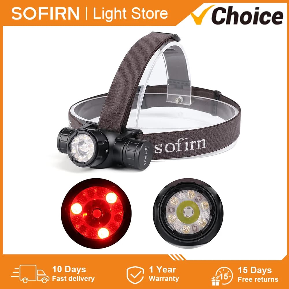 Lampe frontale Sofirn HS21 2000lm avec induction infrarouge rechargeable USB-C pêche