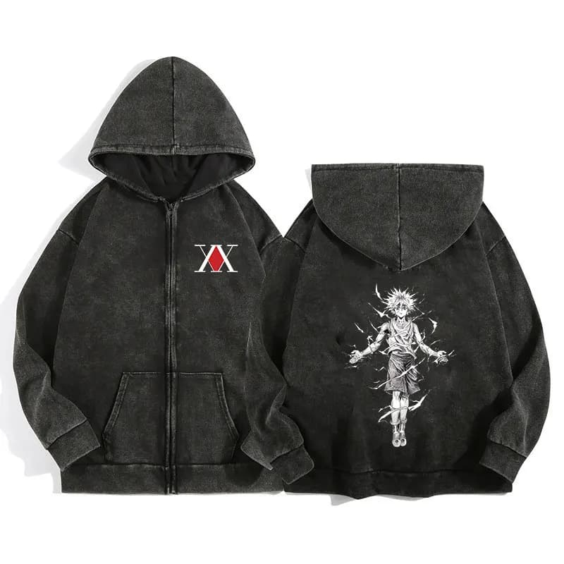 Sweat à capuche zip anime Hunter x Hunter pour pêche casual manga design gothique Harajuku