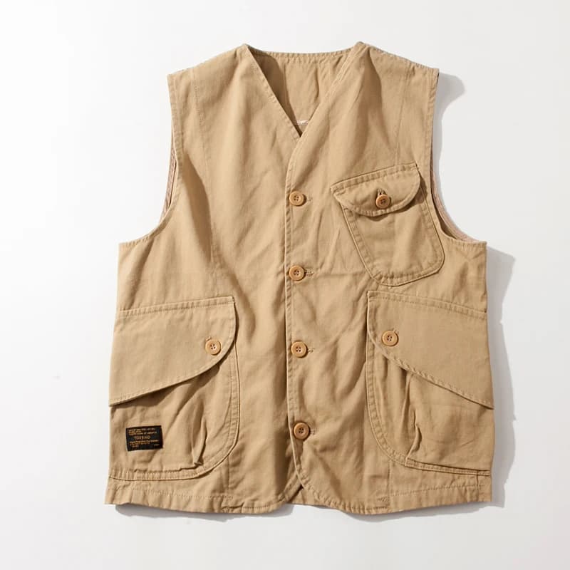 Gilet de pêche safari cargo léger japonais - Veste de voyage tirage avec poches pour homme style workwear