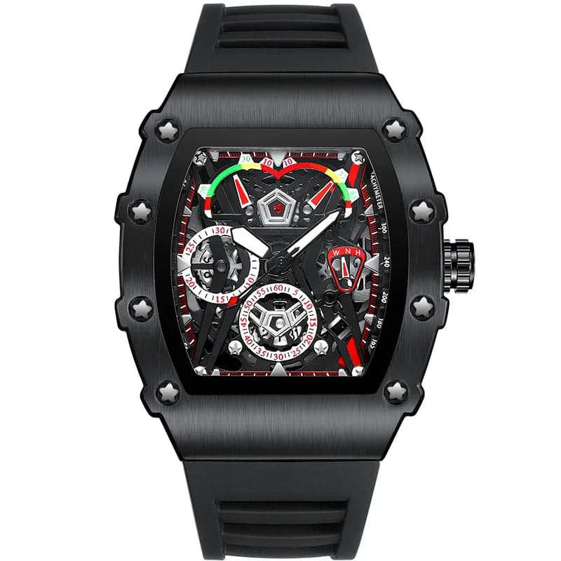 Montre homme UTHAI CQ309 étanche avec éclairage nocturne - Cadran vin et calendrier, bracelet silicone