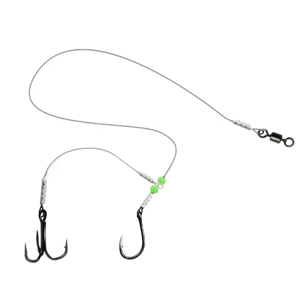 Montage de pêche double hameçon appât vivant anti-emmêlement avec perles lumineuses - acier inoxydable