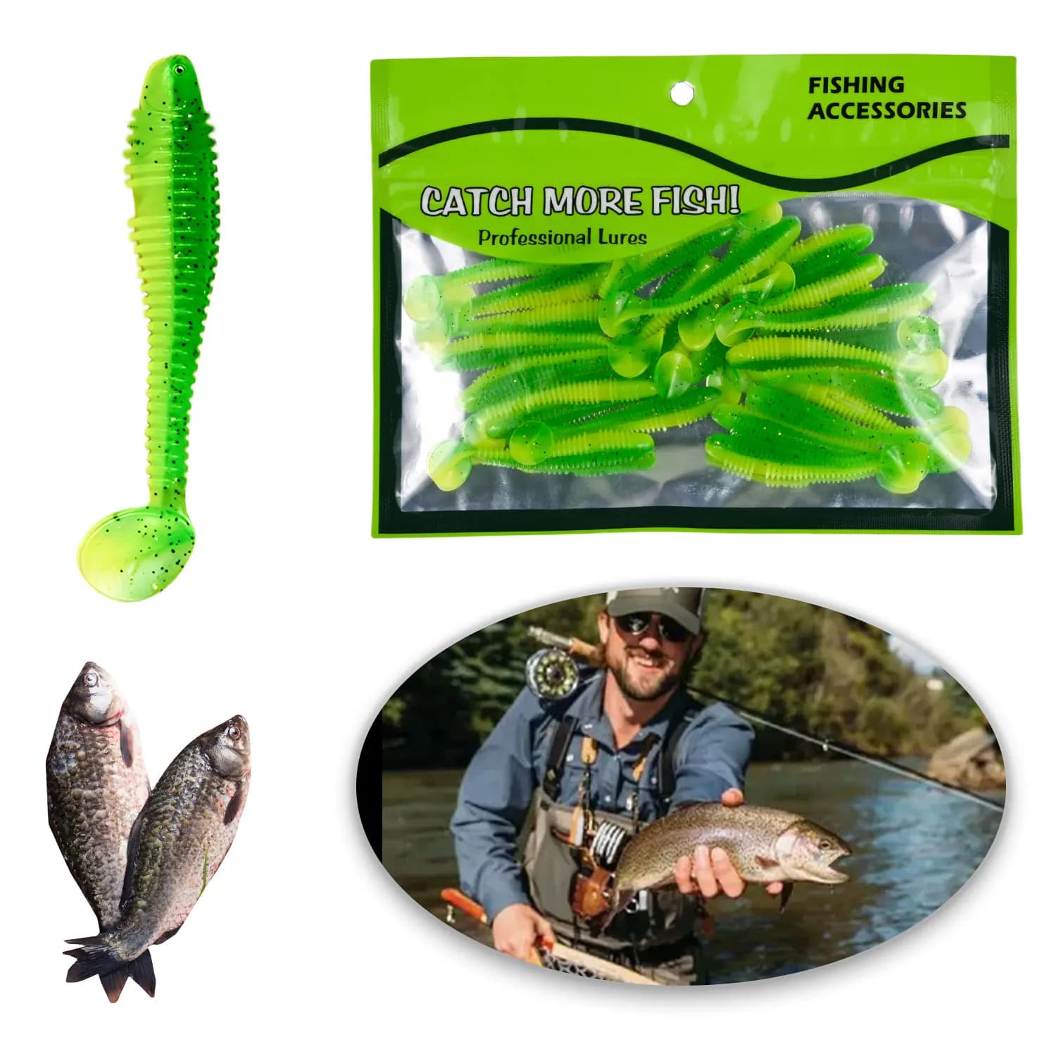 Leurres souples pêche 20PCS vers T-tail 5.5-7.5cm pour brochet perche et black bass