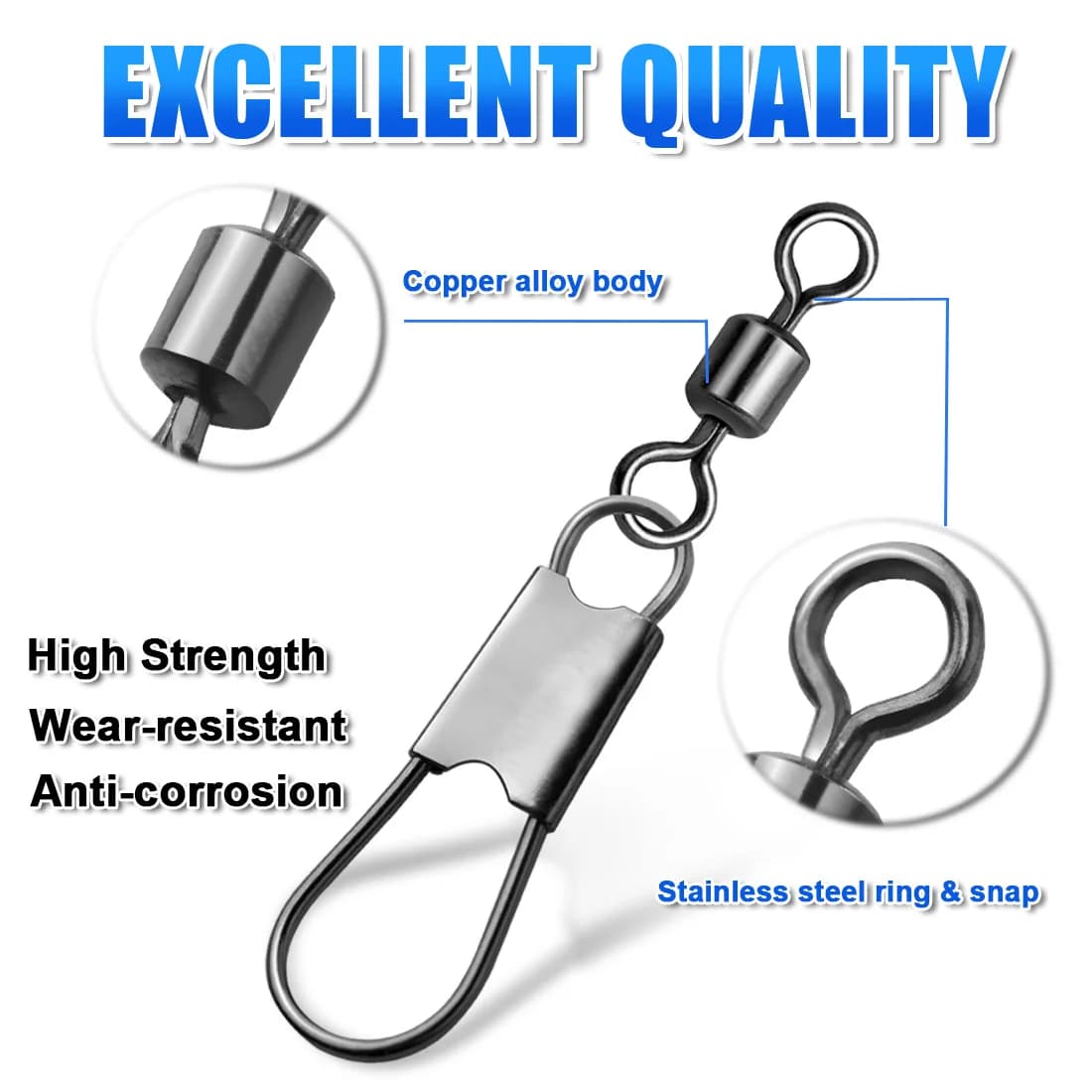 Swivel snap barrel avec interlock snap acier inoxydable quick change fishing clip rolling swivel
